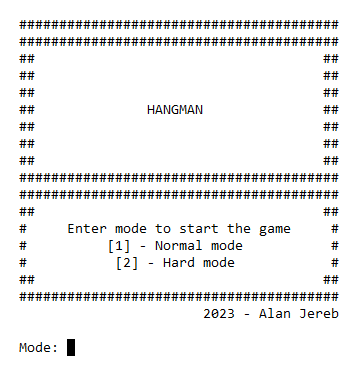 Hangman - Start screen